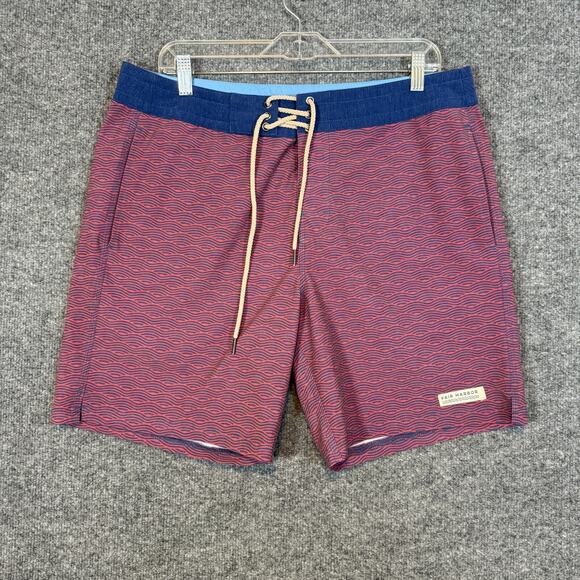 Fair Harbor Swim Trunks Mens 34 Red Geometric Board Shorts Swim Surf Casual - Picture 1 of 10